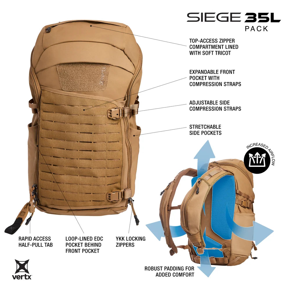 Vertx, plecak taktyczny Siege 35l Pack EDC/CCW, brązowy